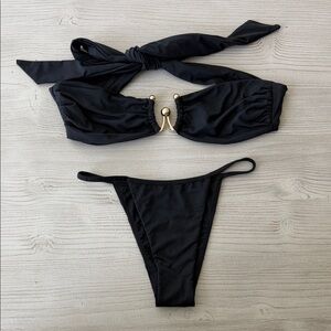 ALT Swim Black Bandeau Bikini Set with Gold Accent